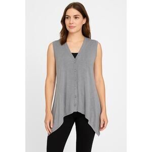 Neiman Marcus Vest Womens Med Grey Cardigan Button Sharkbite Lightweight Modern
